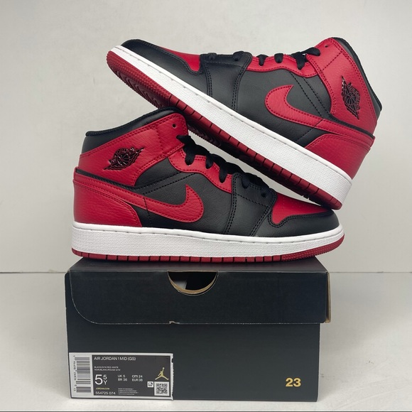 Jordan Shoes - Nike Air Jordan 1 Retro Mid GS “Banned/Bred” NEW
